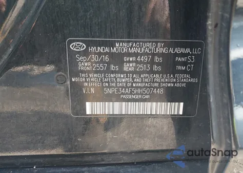 2017 Hyundai Sonata Sport из США, поврежденный, VIN 5NPE34AF5HH507448